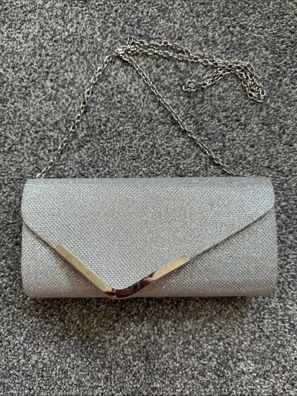 Silver Evening Clutch with Chain Strap